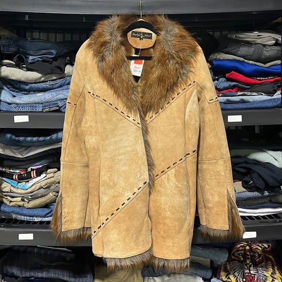 NEW Baby Phat Penny Lane Coat Jacket Size Large Leather Faux Fur Vintage Y2K - Picture 1 of 13